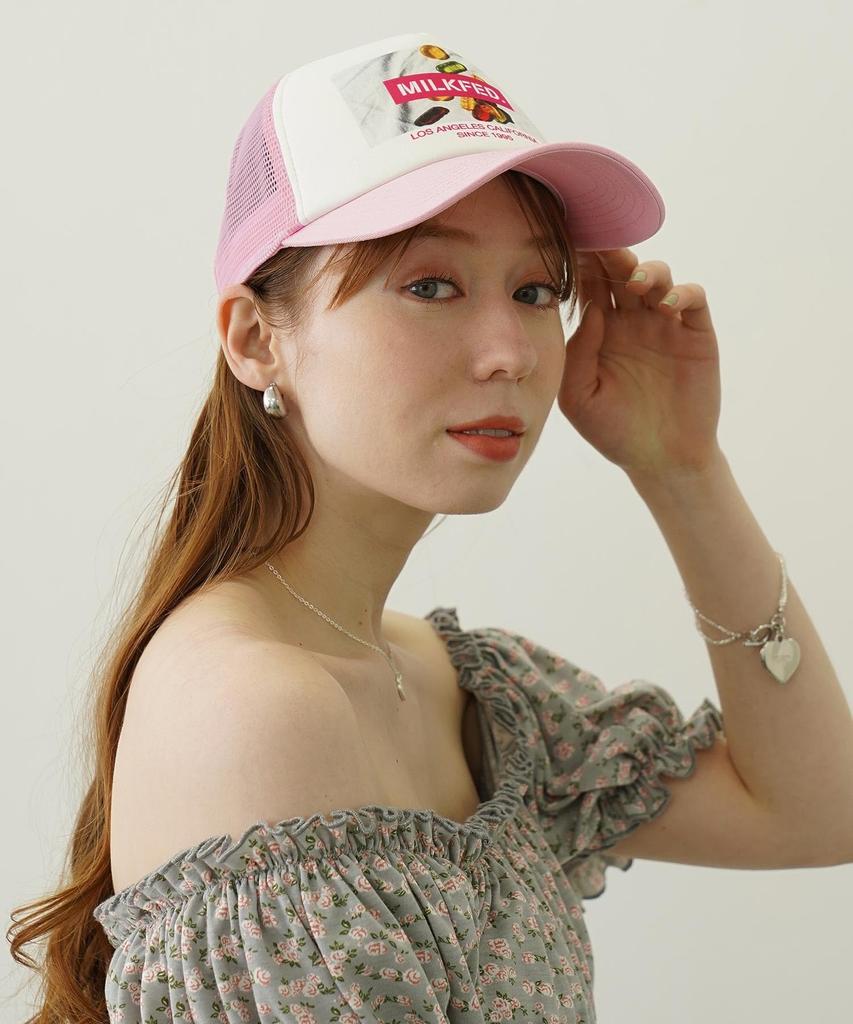 [Milkfed] SWEETS GRAPHIC PRINT MESH CAP for women, LtPINK