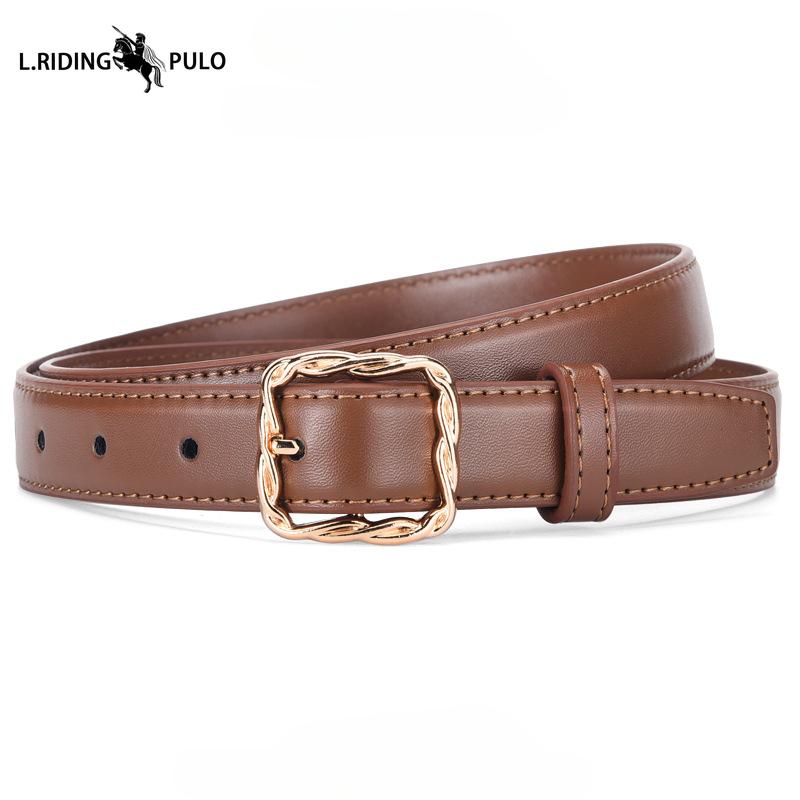 

Женский кожаный ремень с серебряной пряжкой, универсальный джинсовый тонкий ремень, женский высококлассный пояс-корсет, коричневый универсальный декоративный ремень 110cm