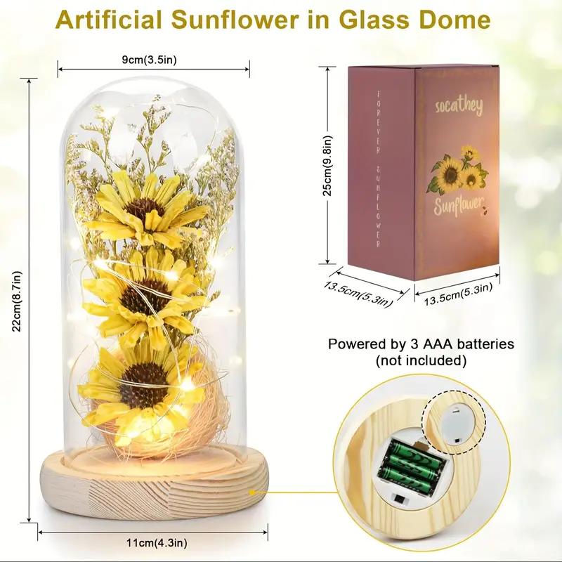 

Sunflower Gifts for Women, Artificial Sunflowers in Glass Dome with LED Strip, Sunflower Decor on Mother s Day, Valentine s Day, United States
