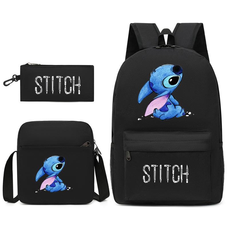 Backpack, Shoulder Bag + Pencil Case, Black Student Schoolbag Three-Piece Set.