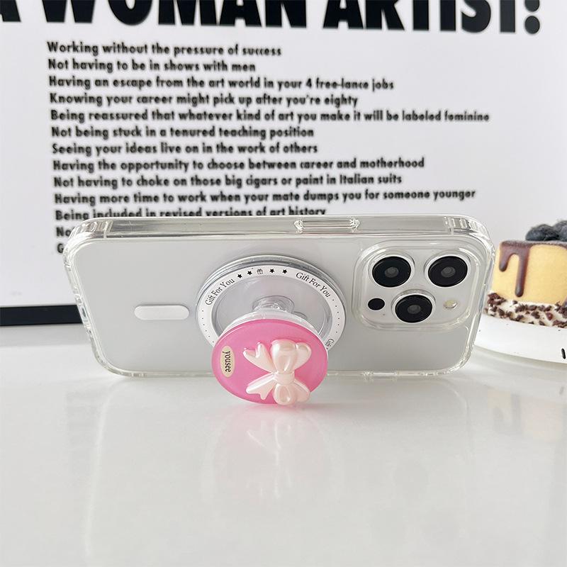 Solid Color Bow Mobile Phone Case Magnetic Airbag Bracket Retractable Wind Ring Buckle Desktop Support Frame