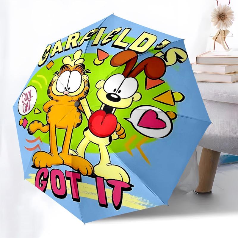 

1pc Garfield s Cool Cat Automatic Folding Umbrella - Portable 3-Fold Design with 8-Bone Iron Frame, Perfect for Outdoor Use, Festive Gifts, Travel, Da