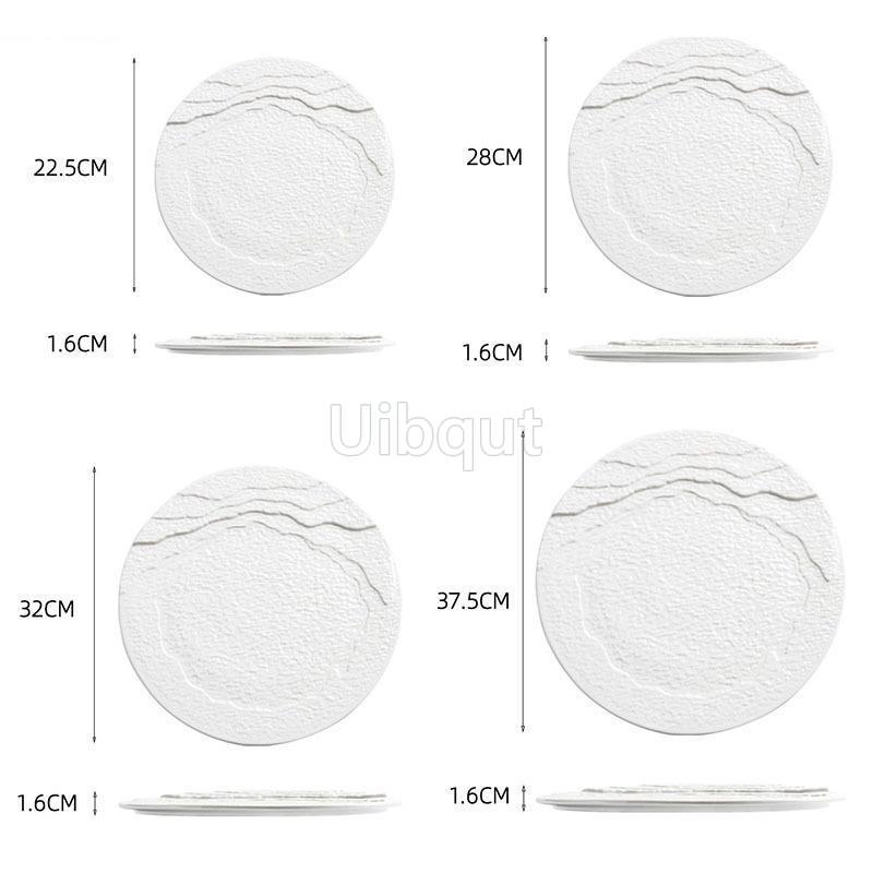 white round Ceramic creative Dinner steak Plate Irregular Texture Dessert Dish Snack Pasta Flat Restaurant Specialty Tableware