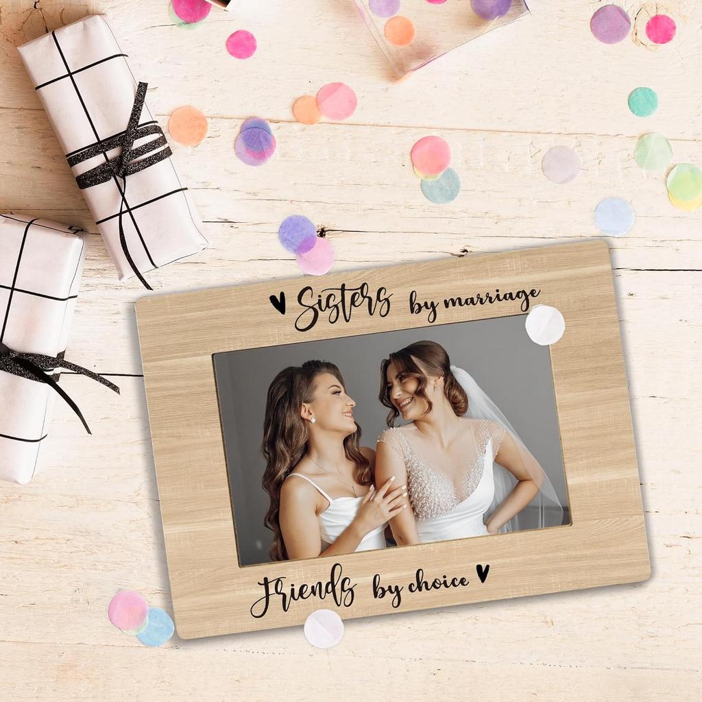 Sister Picture Frames, Bonus Sister in Law Gifts, Unbiological Sister Gifts, Wedding Photo Frame 4x6 from Bride, Sisters by Marriage Friends by