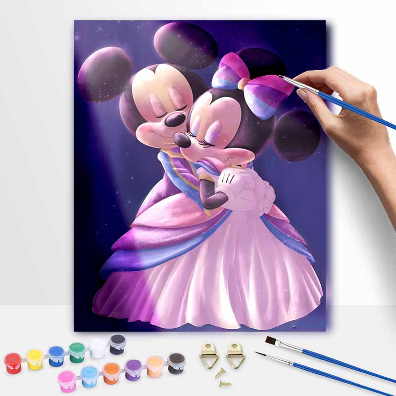 Disney Oil Painting Kit Painting Mickey Minnie Hugging Sweet Romantic Art Home Bedroom Wall Decor Gift