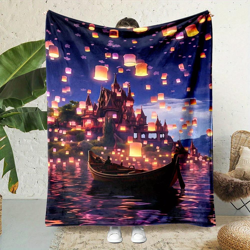 Lanterns and floating boats design Flannel printed blanket suitable for all seasons suitable for living room office sofa travel 75x100cm