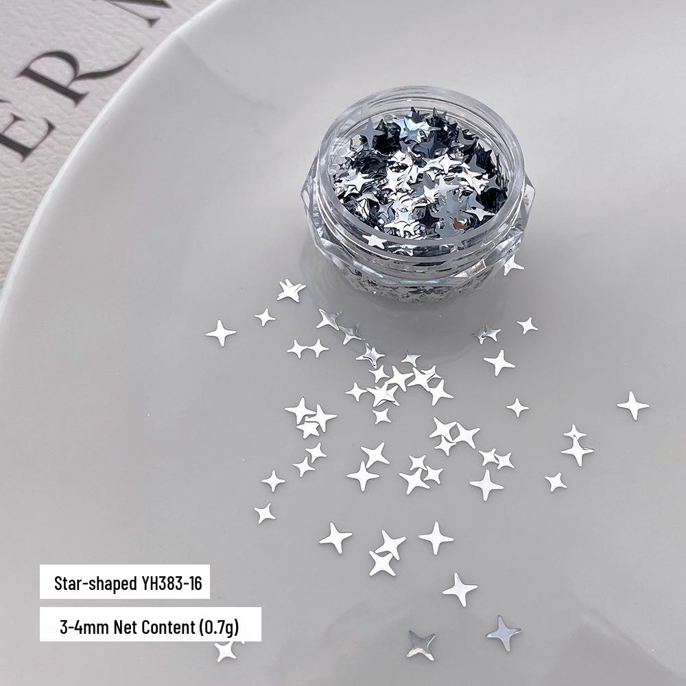 Super Flash Silver Sequin Nail Art - Korean Ins Style Star & Heart Glitter Decorations