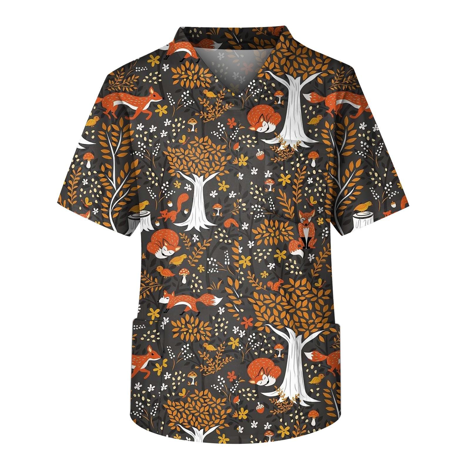 

Мужская рабочая блузка с короткими рукавами и v-образным вырезом с принтом, топ с нагрудным карманом L кофейный