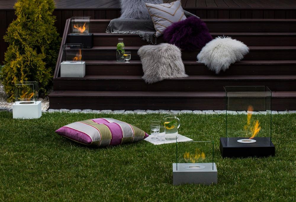 Bioethanol-Tischkamin TANGO4 TÜV weiß mit Dekosteinen