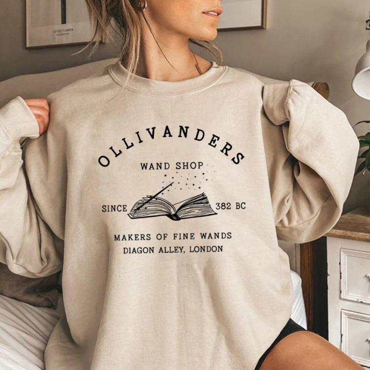 Women Magic Wizard Hoodies Long Sleeve HP Book Nerd Sweatshirt Fans Gift Pullover Sweater Wizard Book Shop
