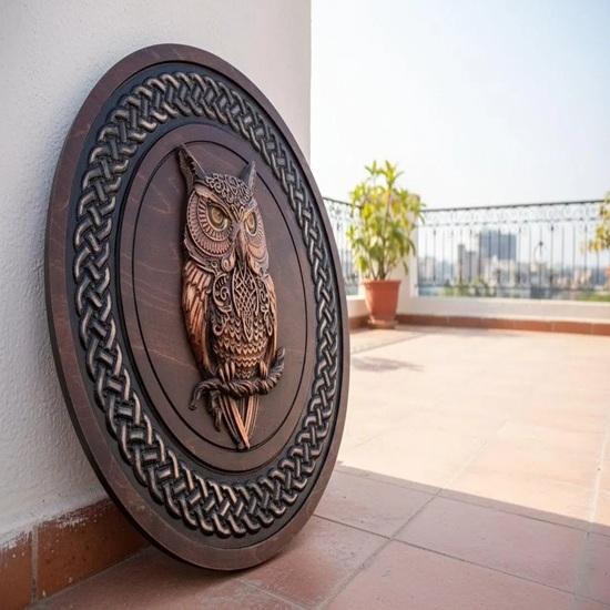 

Handmade 3D Viking Owl Shield Wooden Carved Wall Decor Art, Norse Shield, Medieval Viking Home Decor, Wildlife Sculpture Rustic Warrior Gift