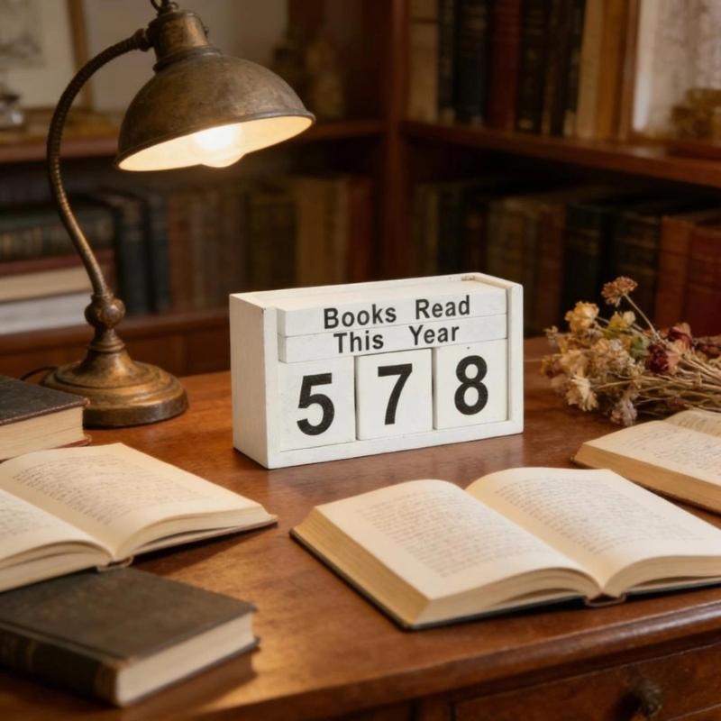 Wooden Books Read This Year Counter Sign for Tracking Reading Progress Numbered Desktop Ornament Book Enthusiasts Gift