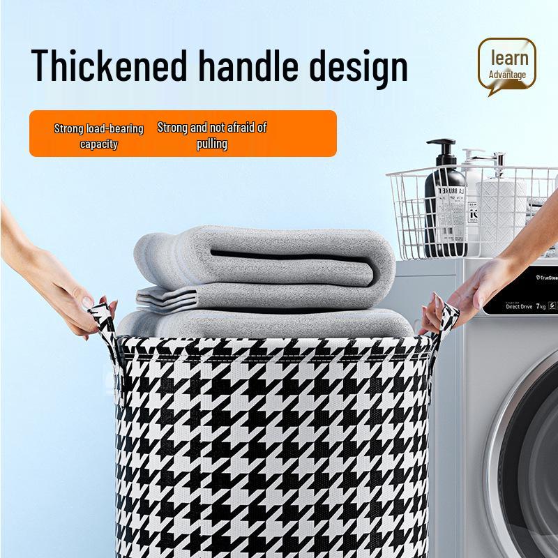 Houndstooth Extra Large Folding Fabric Laundry Basket & Bathroom Organizer