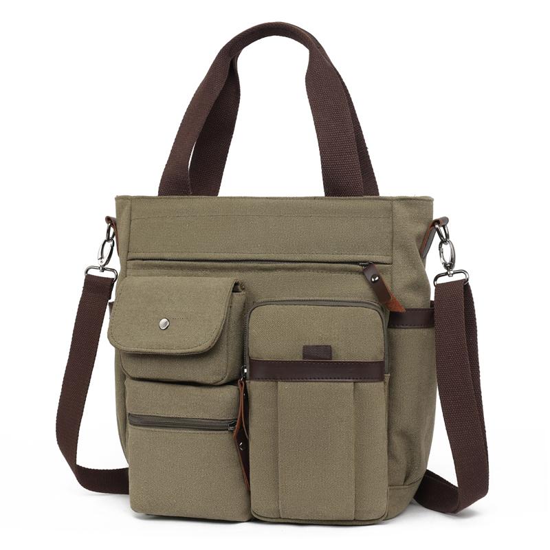 Unisex vintage plátěná taška přes rameno – odolná crossbody taška pro muže i ženy, aktovka do práce/na cesty/na vysokou školu