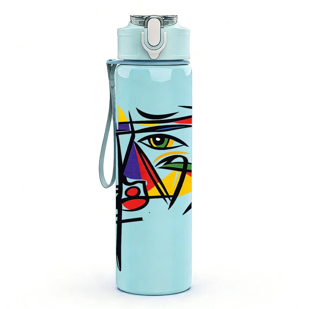 1PC Abstract Graffiti Line Art Print 750ml Color Plastic Sports Water Bottle Leakproof Flip Straw Lid Suitable for Sports Office Home Use