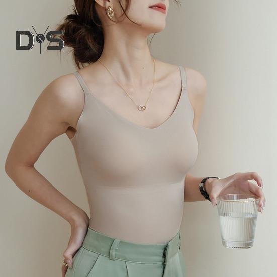 Women Underwear Adjustable Shoulder Straps Elastic Bottoming Vest with Chest Pad Traceless Design Ice Silk Tank Vest