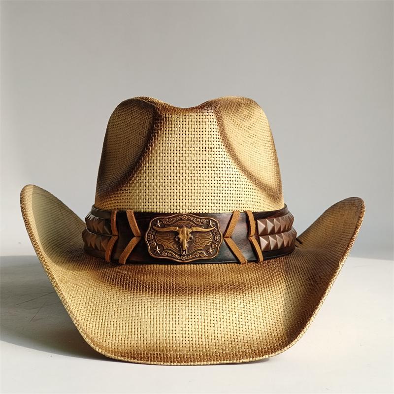 Nouveau Chapeau de Cowboy Western Vintage pour Homme Chapeau de Soleil de Plage Tressage en Paille Fait Main Chapeau Jazz Cowgirl Gentleman Sombrero Hombre