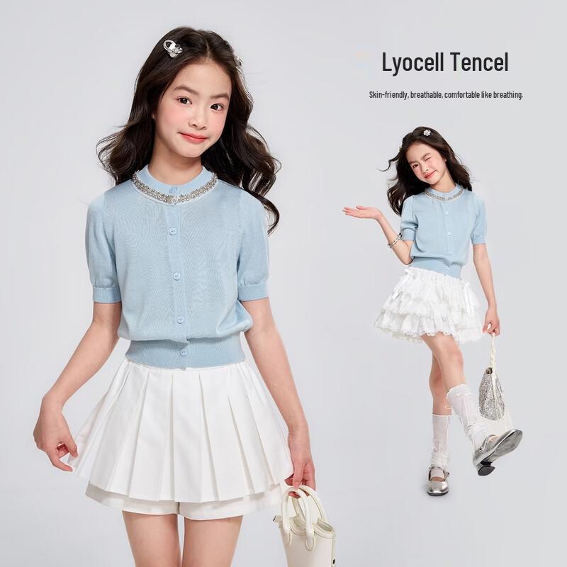 Girls  Lyocell Short-Sleeve Knit Cardigan 140