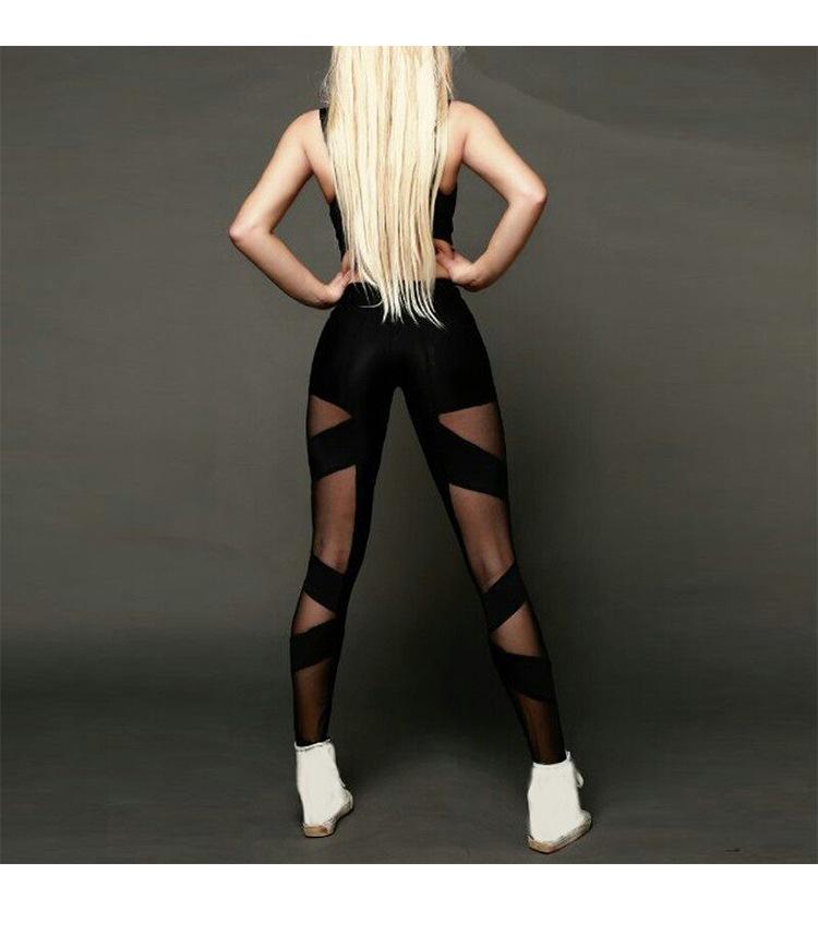 Kors-kors nätlappverk Yoga Sweatpants - Sexiga, Genomskinliga, Högelastiska Dansleggings