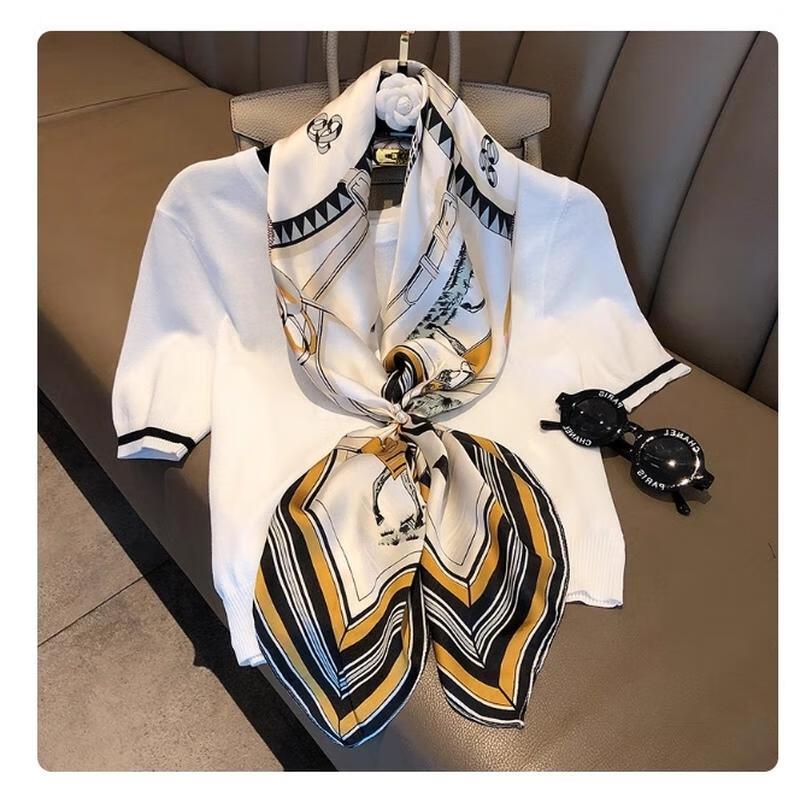 HANDUNYOU Elegant French Style Striped Carriage Square Scarf