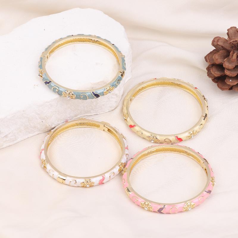 Vintage Enamel Flower Bracelet Ethnic Style Cloisonne Bangle Elegant Luxury Exquisite Bangles For Women  Jewelry
