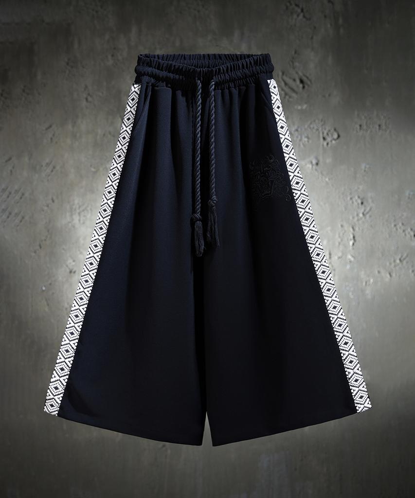Kileutimuka Embroidered Ethnic Rope Wide Pants Black