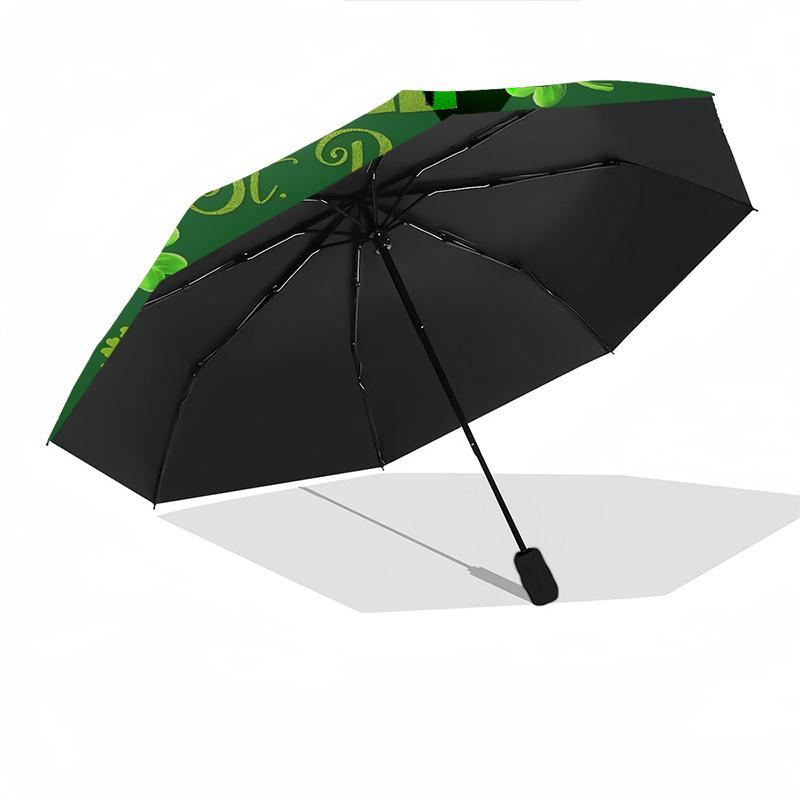 Clover, St. Patrick's Day Themed Automatic Opening and Closing Umbrella, Portable Tri fold Small Umbrella for Men and Women,Gift0725054z
