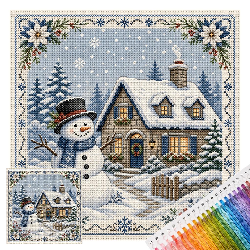 Scenic Kit 14CT Stamped 2 Strands Cotton Thread 40x40cm Full Stitch Beginner Set
