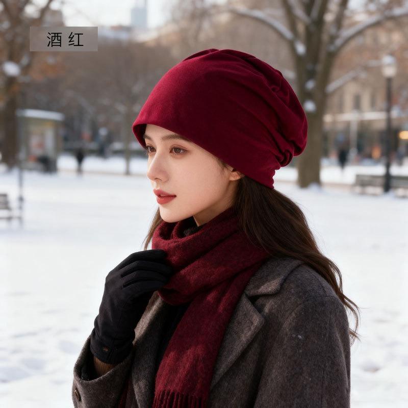 Hat Women's Windproof Headband Hat Men's Casual Thin Headscarf Chemotherapy Nightcap Solid Color Pile Confinement Cold Hat