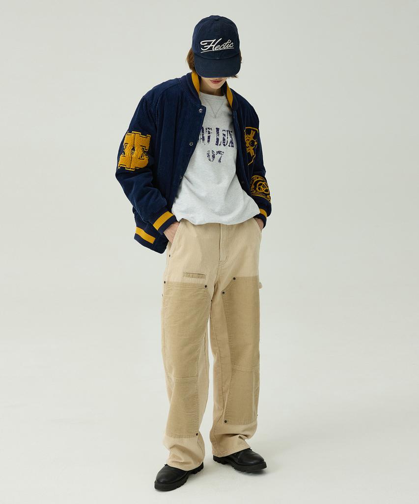 Magoodgan Varsity 5704 Corduroy Padded Wappen Navy Oversized Stadium Jacket