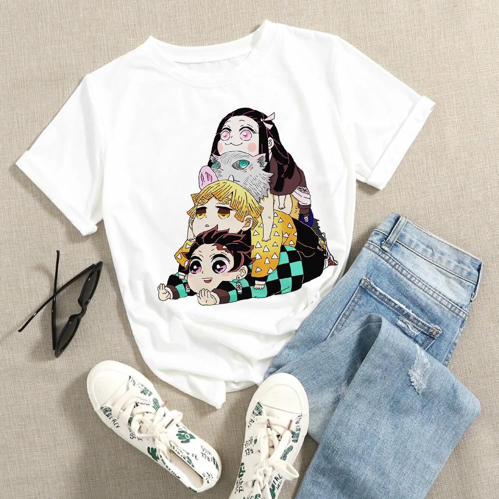 Japanese Comics Series White T Shirts Woman Demon Slayer Icon Printed High Quality T Shirt L