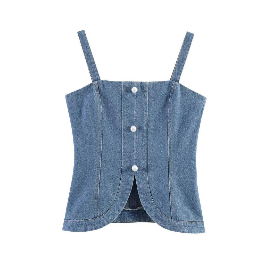 Damen Sommer 2026 Europäische & Amerikanische Mode Sexy Enganliegendes Jeans-Trägertop