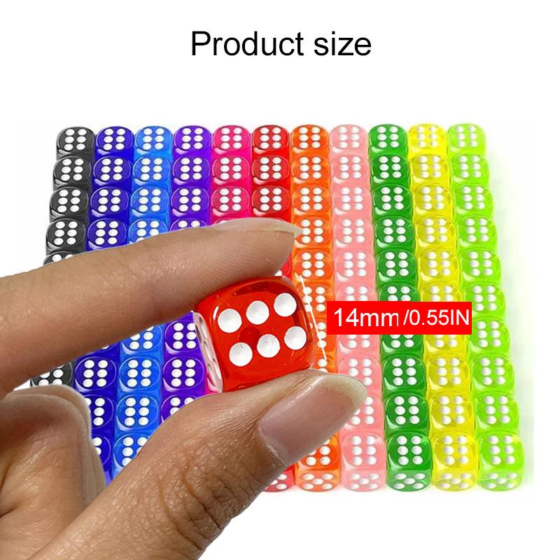 10pcs 14mm Round Corner Game Dice Set with Bag 6-Sided Acrylic Transparent Dices for Tabletop Game Entertainment Party Games TMZ