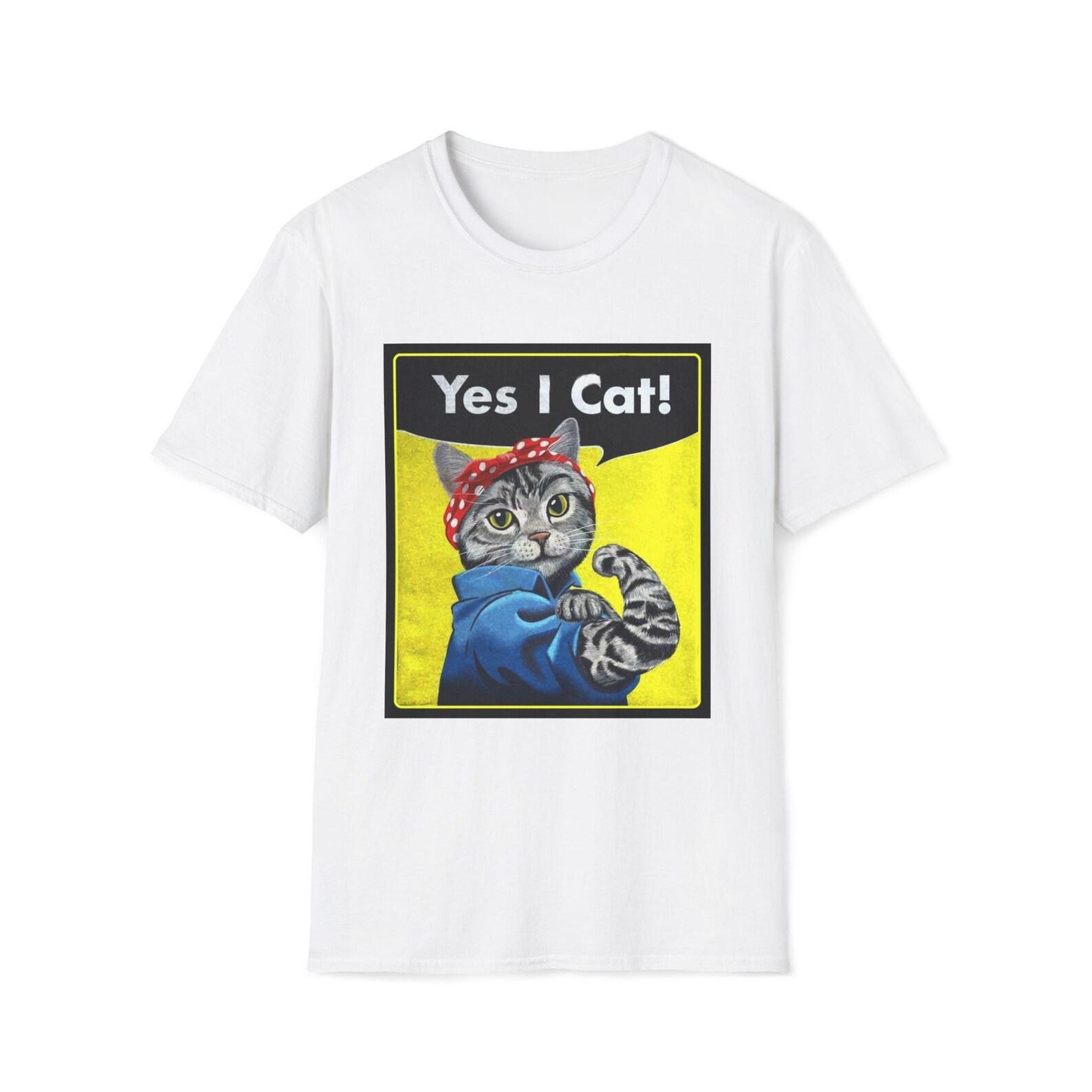 Rosie the Riveter Cat T-Shirt Trending | Feminist Tabby Art Tee 3XL