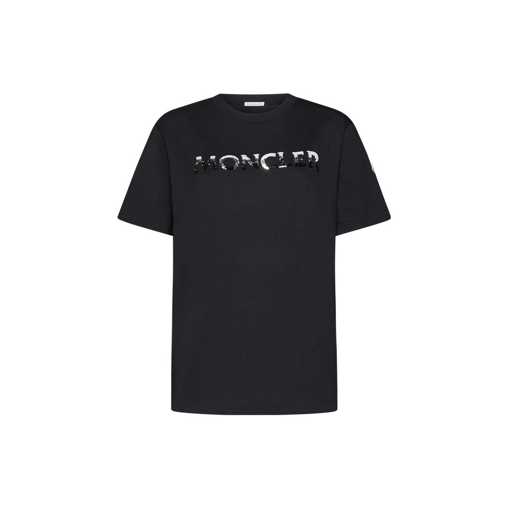 Moncler FW23 Letter Print Crew Neck Pullover Short Sleeve T-Shirt Women Tops Black 8C00028829HP999