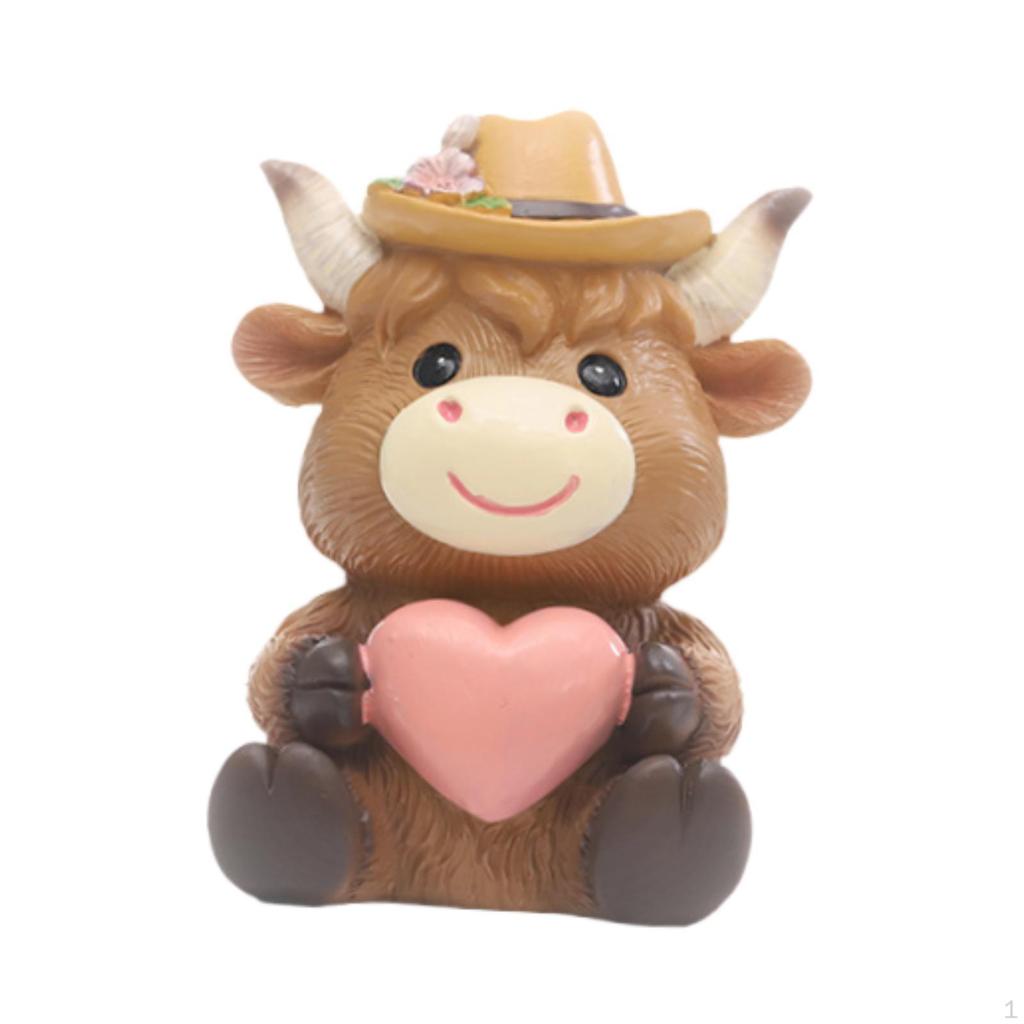 Highland Cow Figurine for Tabletop Decoration, Resin Animal Sculpture Garden And Living Space