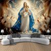 Virgin Mary Tapestry, Mother and Child with Angels In Heaven, Religious Christian Wall Art for Living Room Bedroom Decor