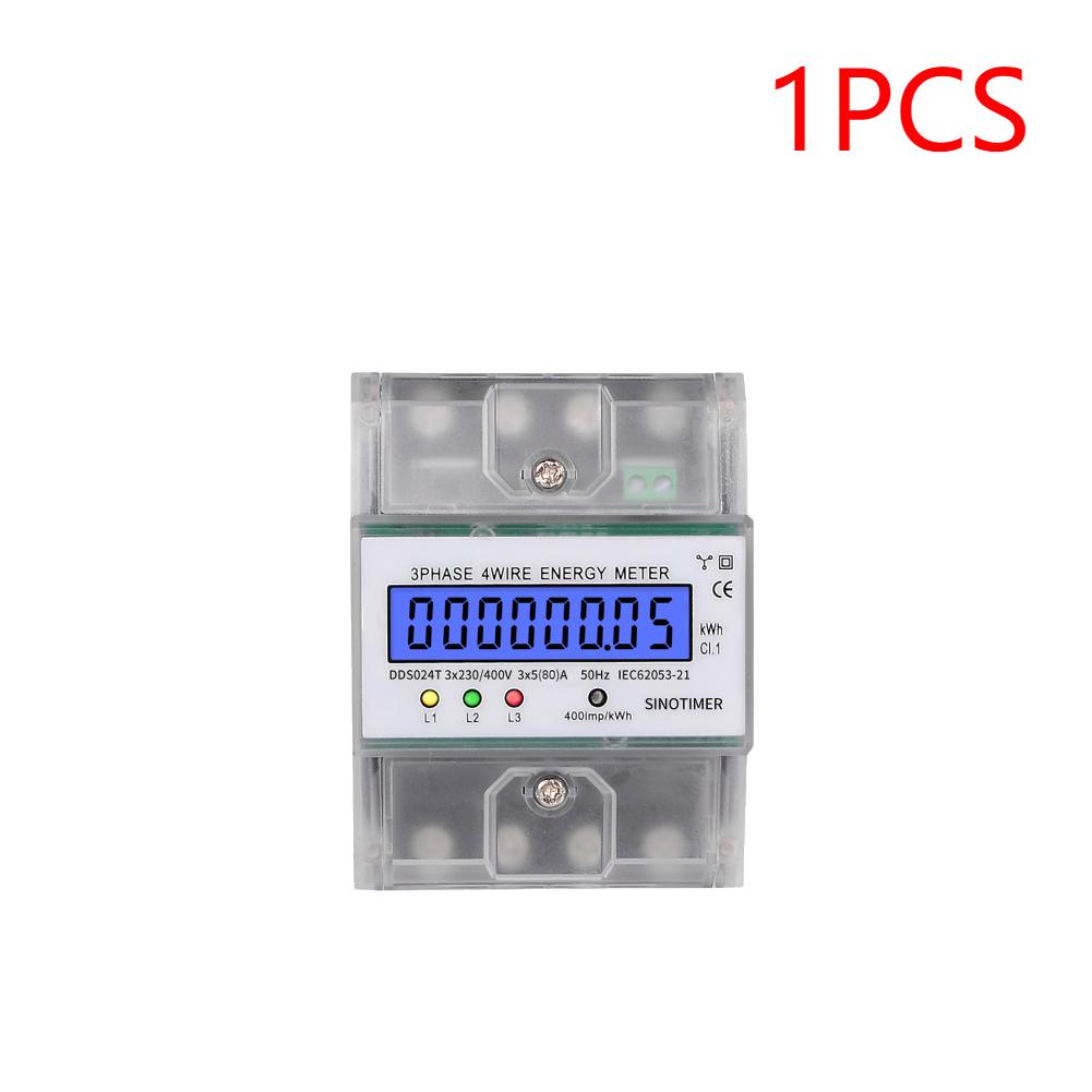 

1-3pcs Din Rail 3 Phase 4 Wire Electronic Watt Power Consumption Energy Meter Wattmeter kWh 5-80A 400V LCD Backlight Display