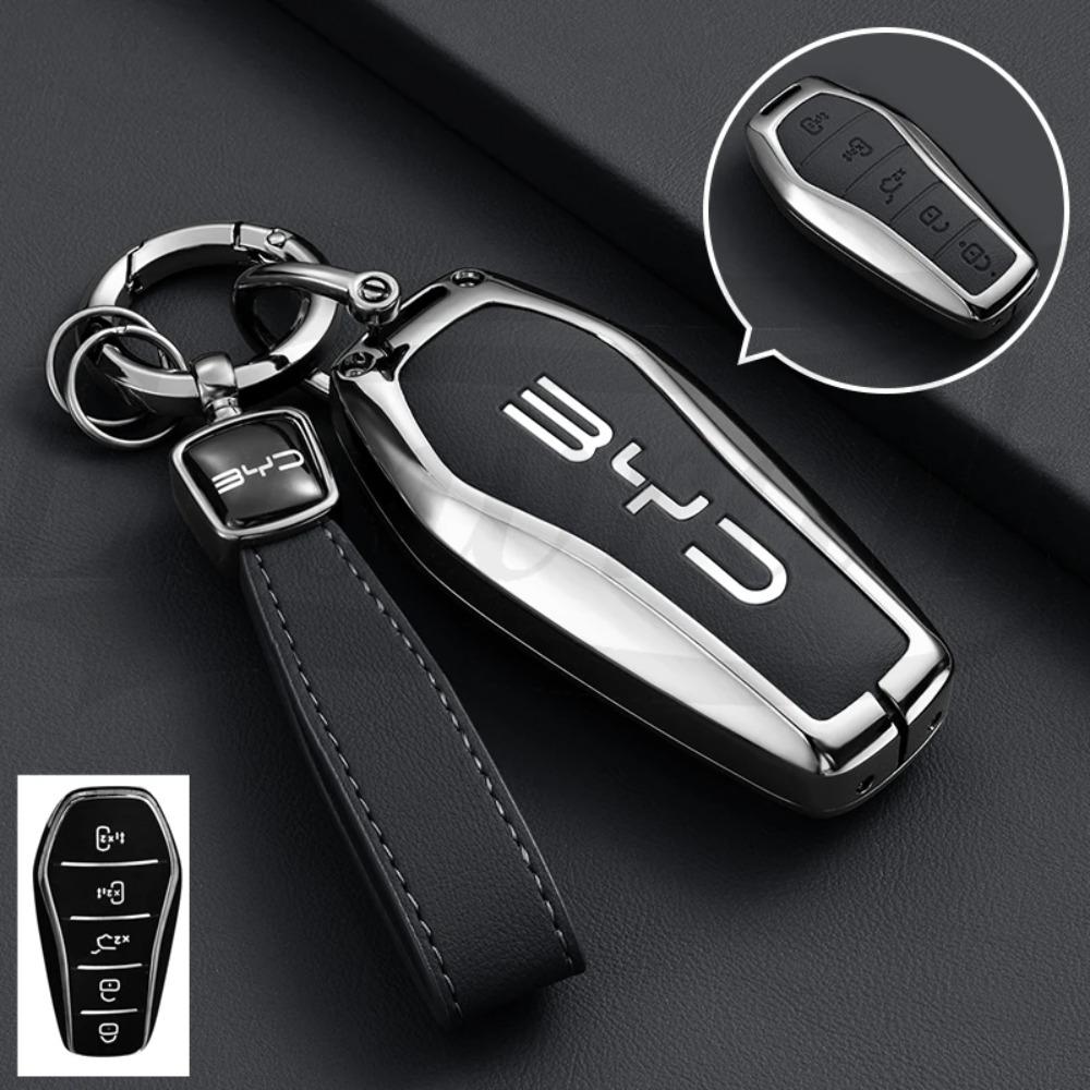 Car Zinc Alloy Leather Key Case Cover for BYD Song Plus Atto Han EV Tang DM Qin Seal Dolphin Key Bag Pouch Wallet Organizer