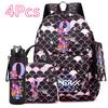 4Pcs/set Anime Printed Backpack Large Capacity Bookbag HandBag Case Bag with 750ml Water Bottler Boy Girl SchoolBag Mochila