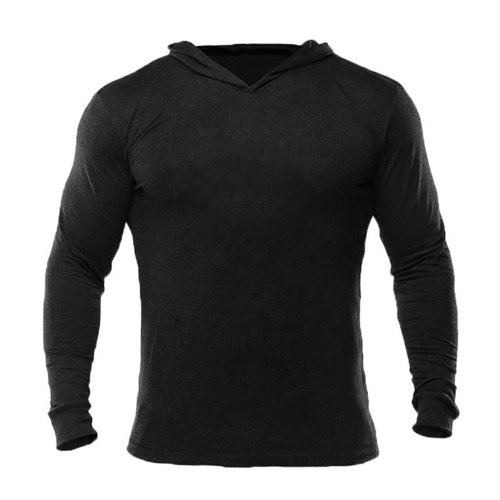 Men's Muscle Men Solid Color Blank Hooded Slim Bodybuilding Fitness Sports Long Sleeve Tops