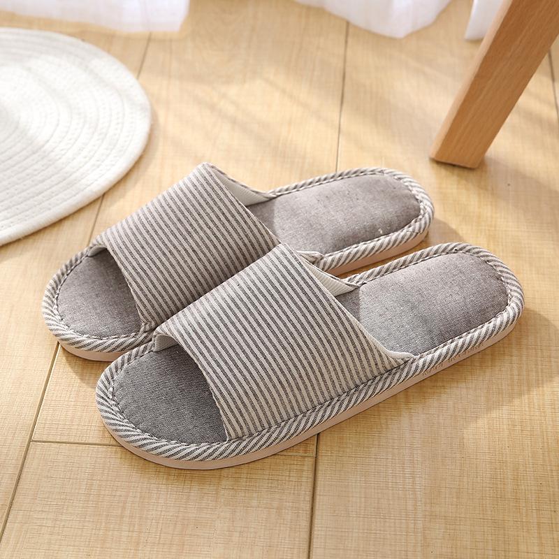 New spring and autumn floor slippers striped linen soft-soled home slippers casual non-slip fabric slippers