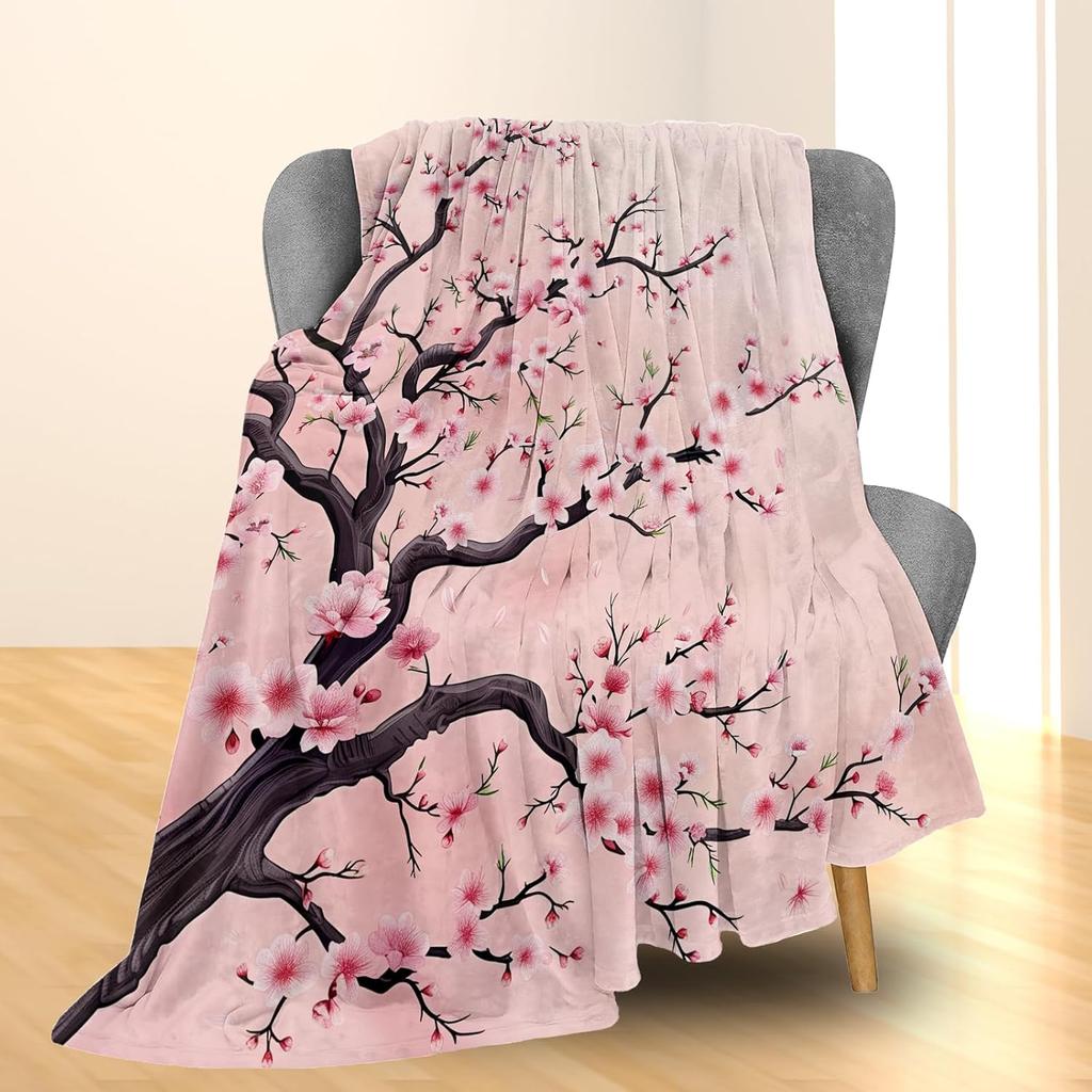 Beautiful Cherry Blossom Blanket  Soft Cozy and Lightweight Flannel Throw Ideal for Couch Bed and Travel  Fluffy Fuzzy