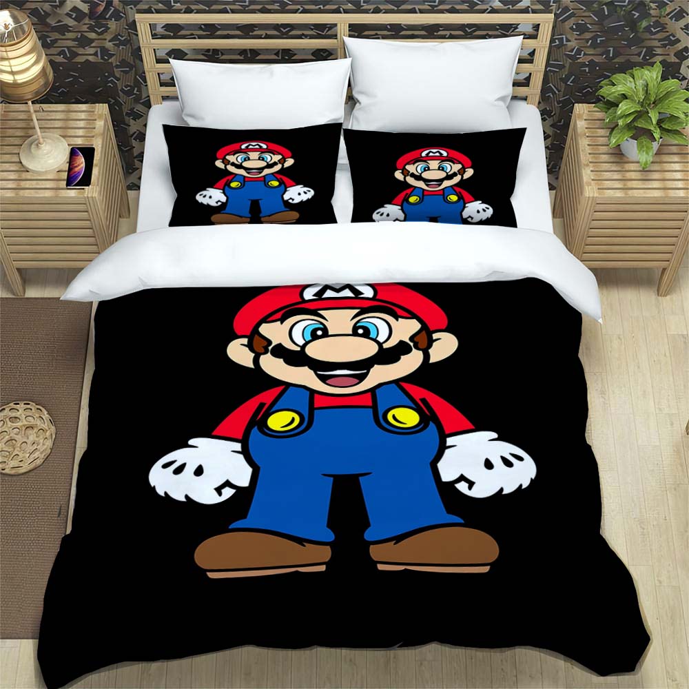 Comfortable Bedding Set, 3D Cartoon Mario Three-piece Set, Including Duvet Cover and Pillowcases.