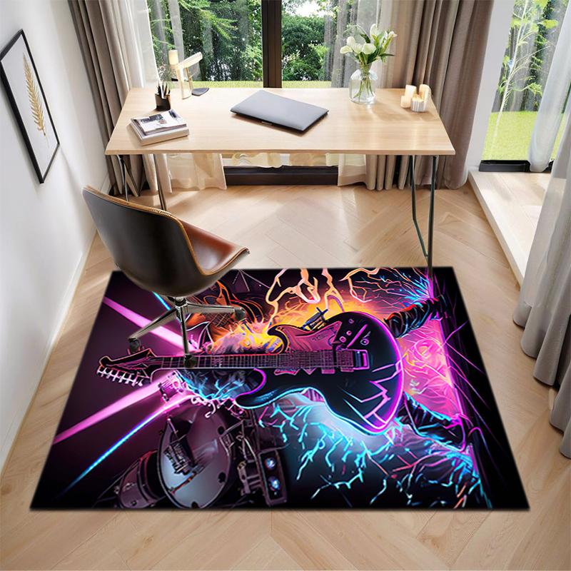 1Pc Electric Guitar Theme Printed Circular Carpet, Home Door Mat, Outdoor Travel Protection Carpet A2