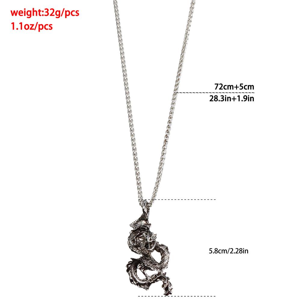 Accessories, Year Of The Dragon Domineering Coiled Dragon Autumn And Winter Fringed Sweater Chain, Retro Zodiac Dragon Necklace