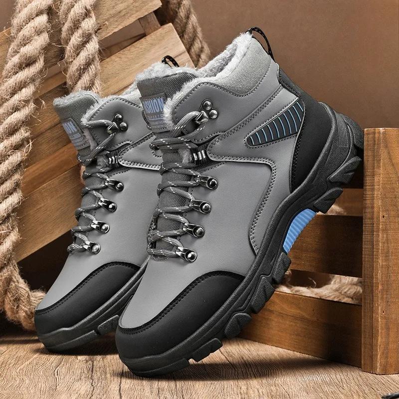 Men's Boots Winter High Top Waterproof Snow Boots Platform Plush Warm CottonShoes Outdoor Non-slip Hiking Travel Boots Plus Size