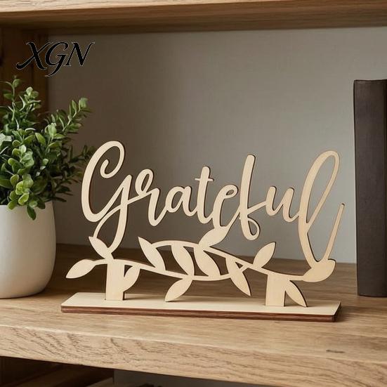 Thanksgiving Dinner Party Decor Grateful Blessed Wood Cutout Signs, Table Plate Decor, Handmade Wooden Gift Rustic Fall Home Centerpiece Ornament for