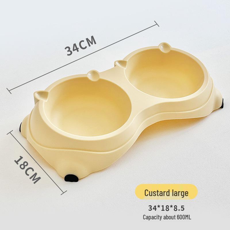 Nakloněná nerezová kočičí miska: Dvoumiskový design proti rozlití s ochranou krku pro krmení a pití