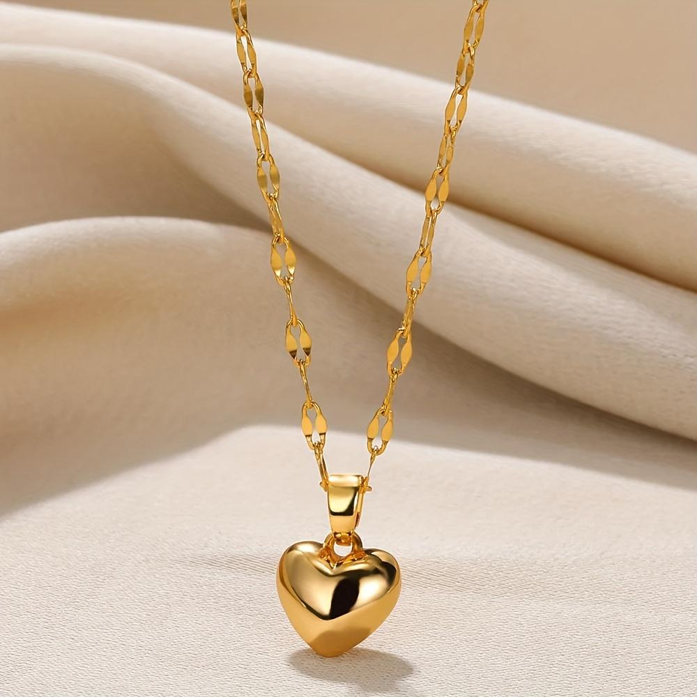 

Vintage Cute Heart Charm Pendant Necklace for Women, 18K Golden Plated Stainless Steel, Clavicle Chain Jewelry Gift for Valentine s Day, Trendy No Mos золотистый